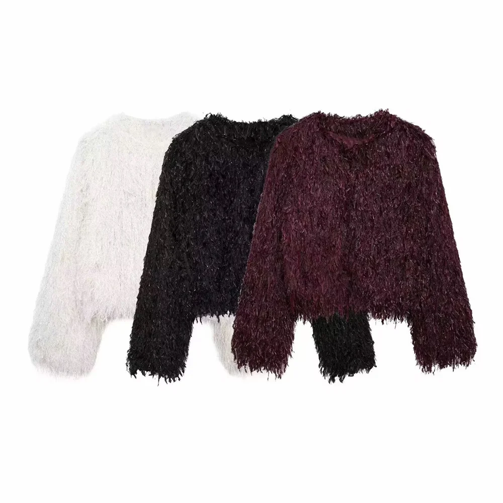 BMURHMZA Autumn/Winter New Product Women's Loose Round Neck Long Sleeve Jacket with Metal Thread and Hairy Coat 
BMURHMZA Autumn/Winter New Product Women's Loose Round Neck Long Sleeve Jacket with Metal Thread and Hairy Coat