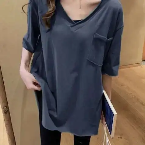 2025 Summer New Short Sleeved Korean Version V-neck Short Sleeved T-shirt Loose Medium Long Base Shirt Women's Top
2025 Summer New Short Sleeved Korean Version V-neck Short Sleeved T-shirt Loose Medium Long Base Shirt Women's Top