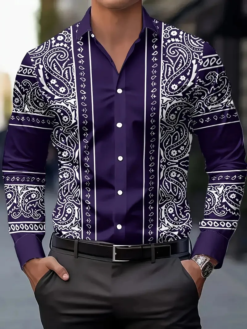 New Purple Bottom White Cashew Flower Splicing Printed Men's Long Sleeve Shirt Retro Ethnic Style Shirt
New Purple Bottom White Cashew Flower Splicing Printed Men's Long Sleeve Shirt Retro Ethnic Style Shirt