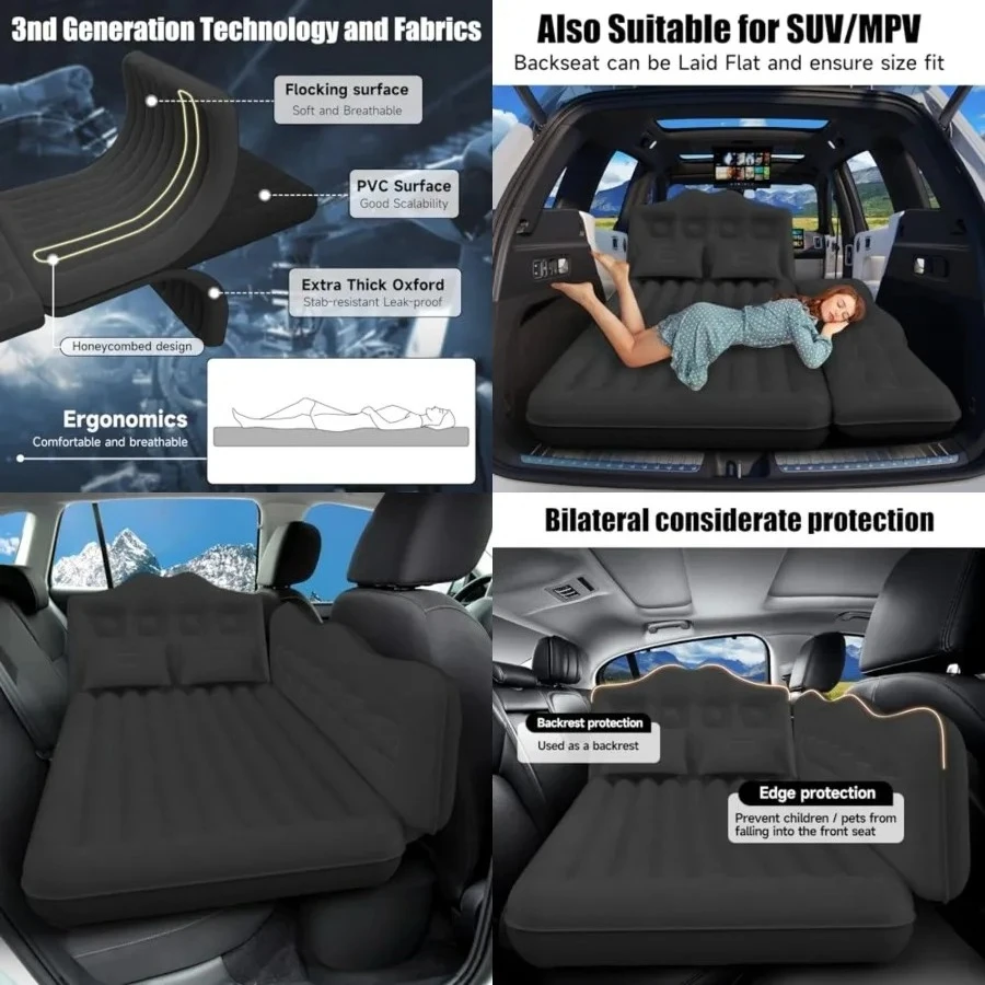 Car Air Mattress, Inflatable SUV Truck Camping Mattress for Back Seat, Thickened Travel Car Bed Sleeping Pad with Air Pump 2 Pillows
Car Air Mattress, Inflatable SUV Truck Camping Mattress for Back Seat, Thickened Travel Car Bed Sleeping Pad with Air Pump 2 Pillows
