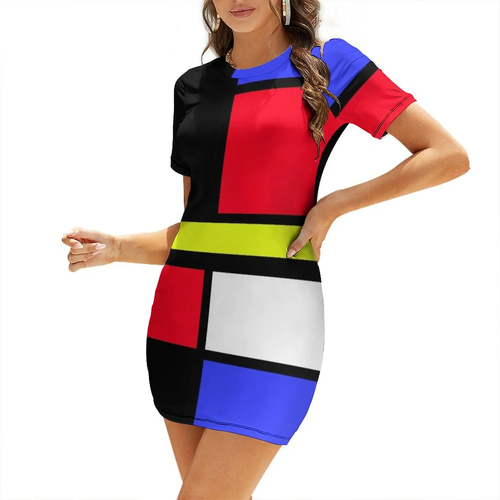 Red Blue White Yellow Colorblock Short-Sleeved Dress Dress for pregnant women Women's evening dress
Red Blue White Yellow Colorblock Short-Sleeved Dress Dress for pregnant women Women's evening dress