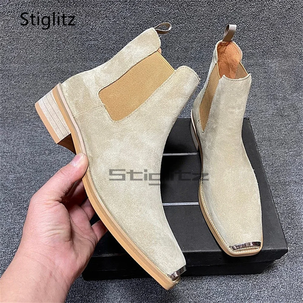 Men's Metal Toe Faux Suede Chelsea Boots Elastic Band Slip On British Style Retro Med Heel Ankle Boots Autumn Winter Male Shoes
Men's Metal Toe Faux Suede Chelsea Boots Elastic Band Slip On British Style Retro Med Heel Ankle Boots Autumn Winter Male Shoes