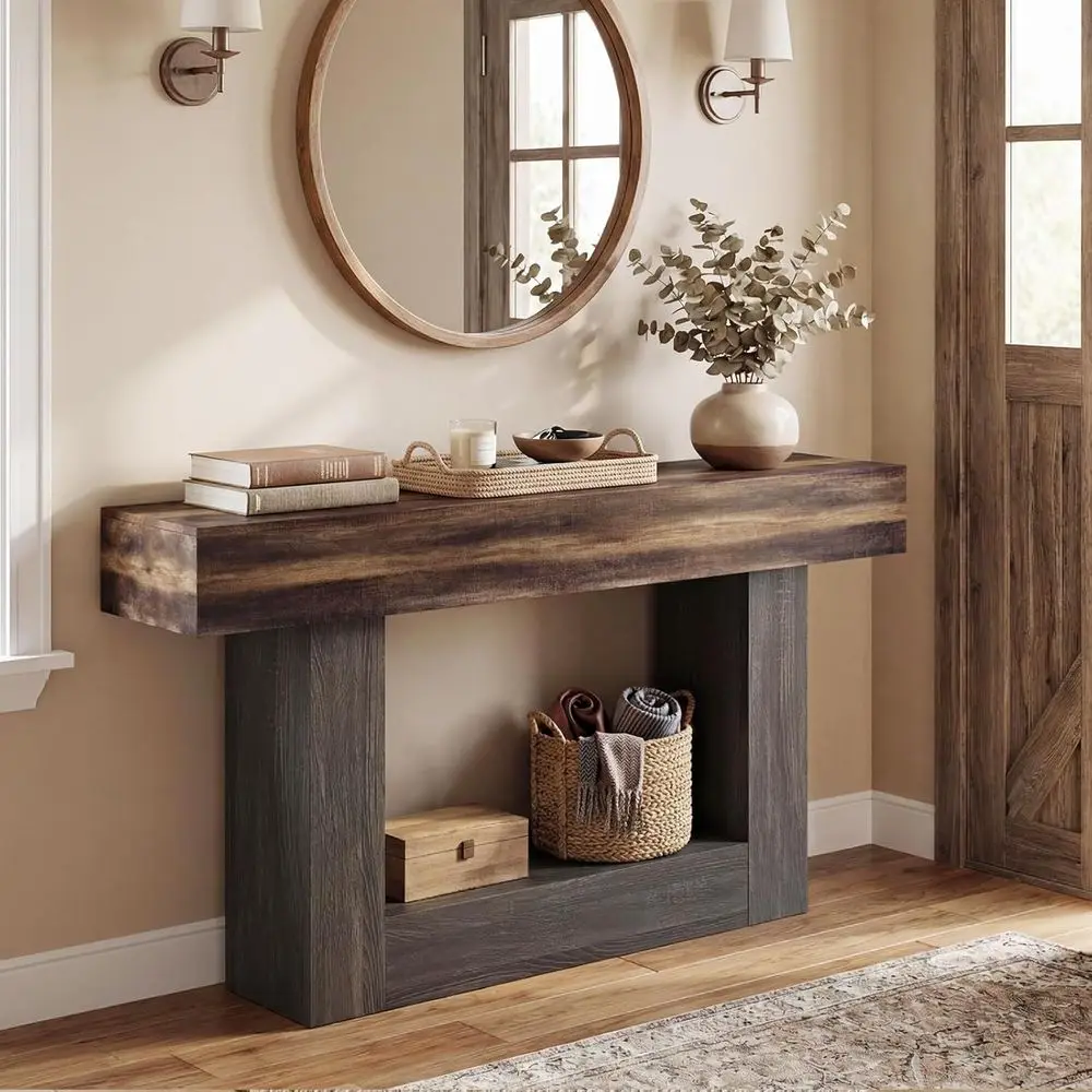 63 Two-Tier Entryway Table with Storage Shelf, Rustic Brown Finish
63 Two-Tier Entryway Table with Storage Shelf, Rustic Brown Finish