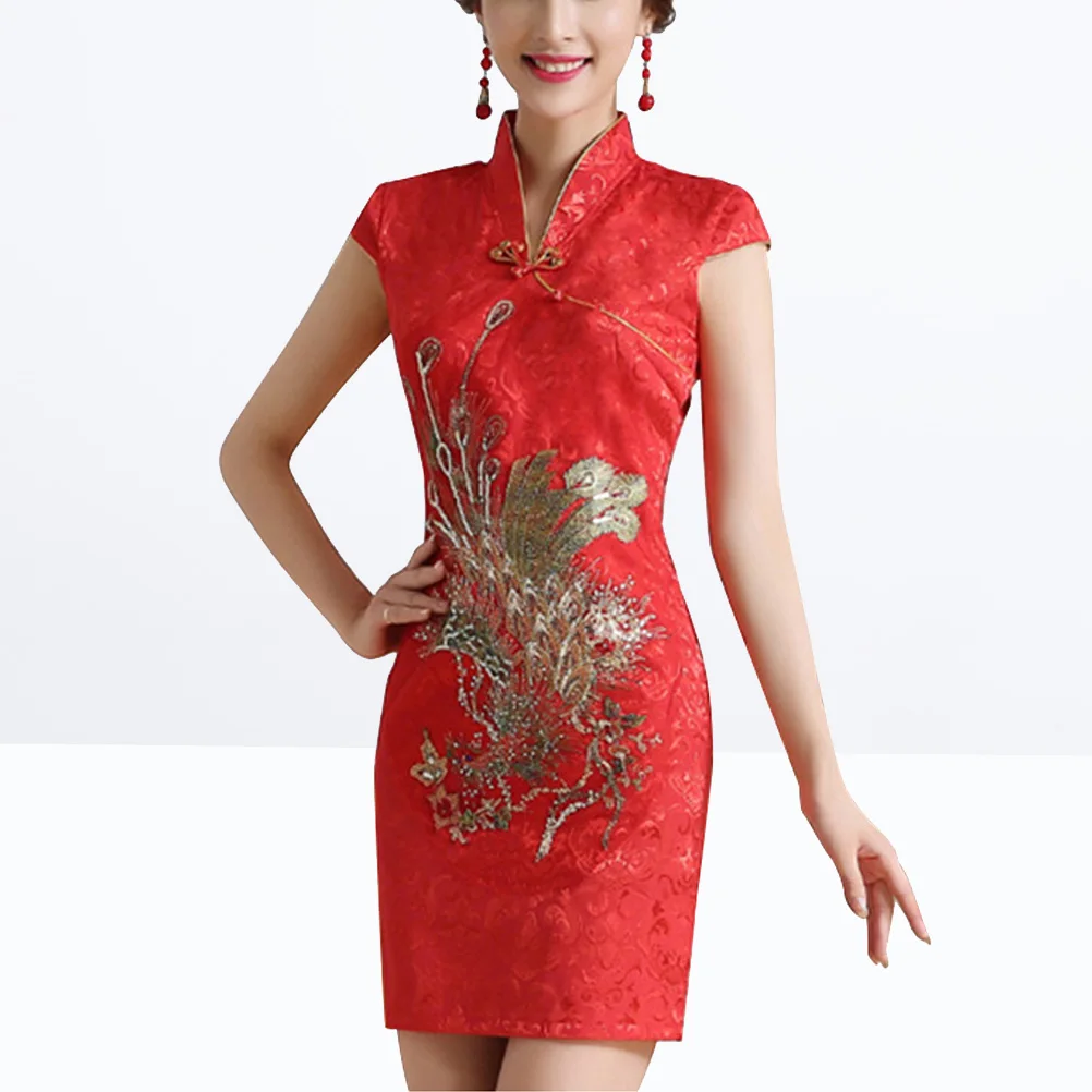 Cheongsam Dress Bridal Bride Costume Gowns for Women Formal Brocade Chinese Asian Outfits Short Sleeve Shower
Cheongsam Dress Bridal Bride Costume Gowns for Women Formal Brocade Chinese Asian Outfits Short Sleeve Shower