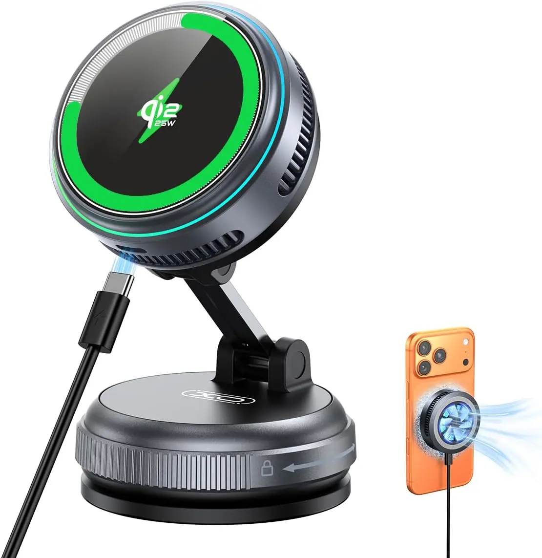 25W Qi2.2 Magnetic Car Charger with Ice-Cooling, 360° Rotating Stand, Vacuum Mount for iPhone 12-17, Samsung S26/S25
25W Qi2.2 Magnetic Car Charger with Ice-Cooling, 360° Rotating Stand, Vacuum Mount for iPhone 12-17, Samsung S26/S25