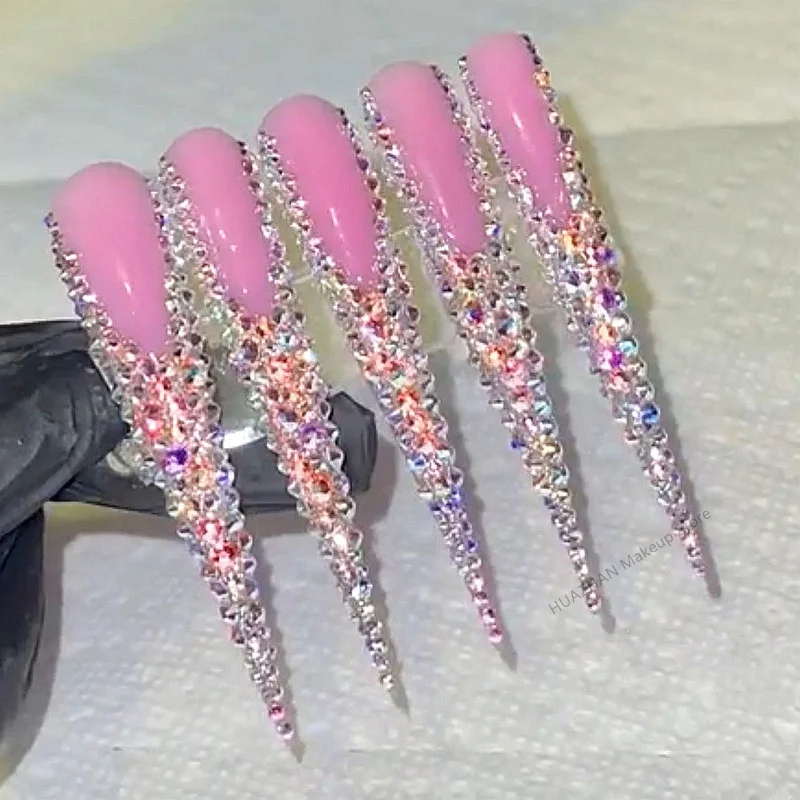 Handmade 7CM Luxury Bling Rhinestones Press On Nails Pinnk 10PCS Long French Stiletto Acrylic False Nail Stickers Fake Nail
Handmade 7CM Luxury Bling Rhinestones Press On Nails Pinnk 10PCS Long French Stiletto Acrylic False Nail Stickers Fake Nail