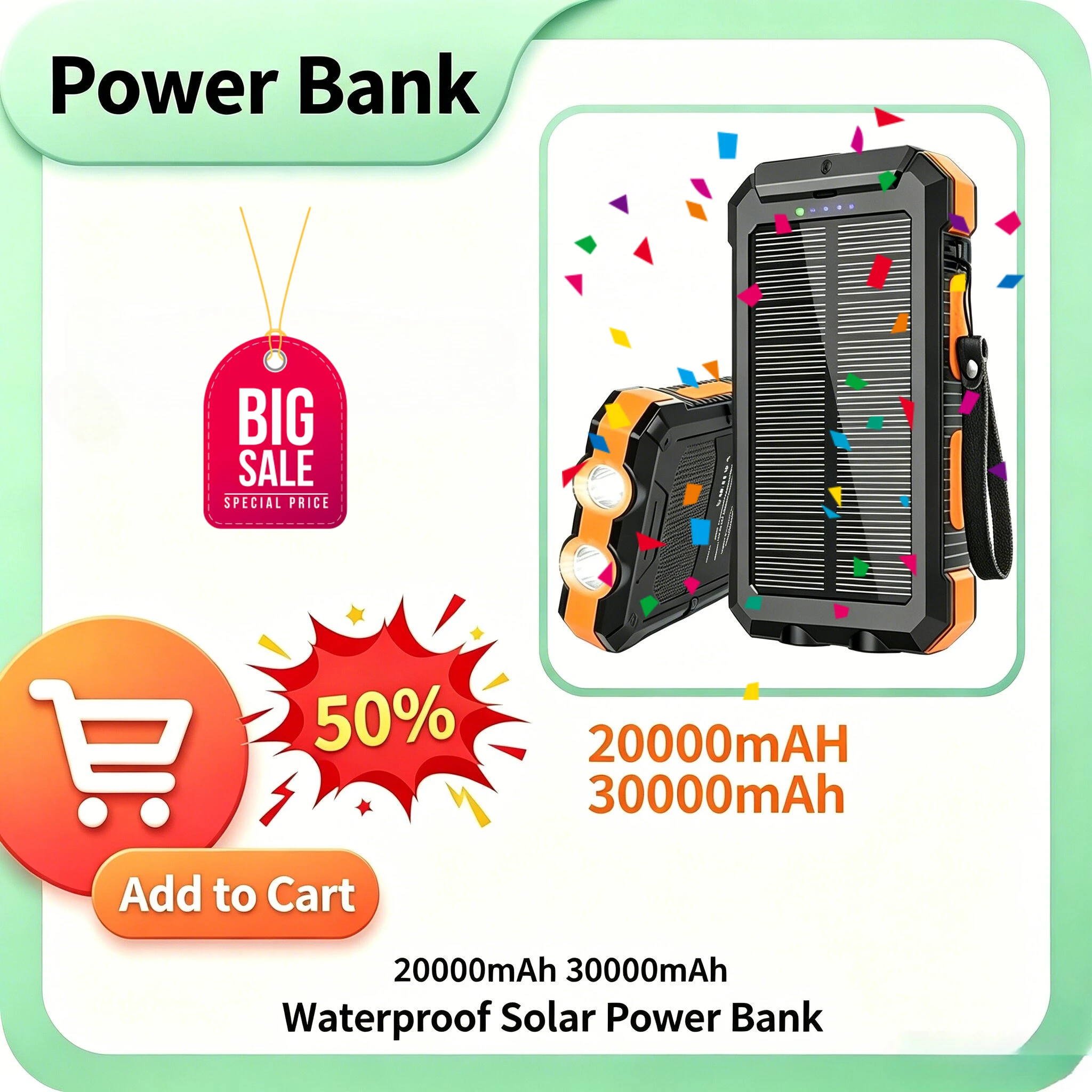 Waterproof Solar Power Bank 30000mAh 2000mAh Large Capacity Outdoor Camping Light Portable Mobile Phone External Charger
Waterproof Solar Power Bank 30000mAh 2000mAh Large Capacity Outdoor Camping Light Portable Mobile Phone External Charger