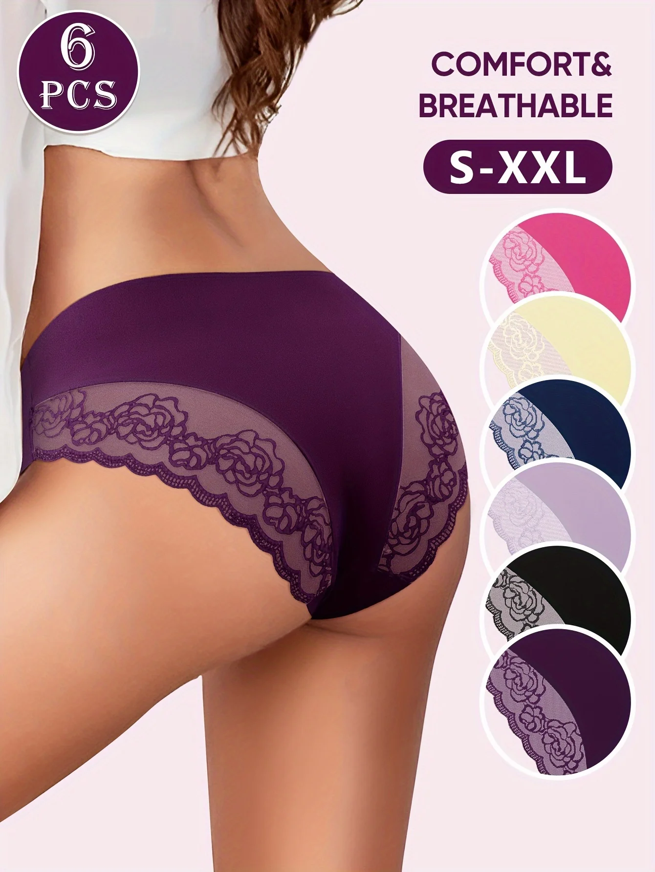 6 Pack of Women's Low-Waist Underwear, Briefs, Pure Color, Lace, Light and Breathable, Summer Thin, Comfortable and Breathable
6 Pack of Women's Low-Waist Underwear, Briefs, Pure Color, Lace, Light and Breathable, Summer Thin, Comfortable and Breathable