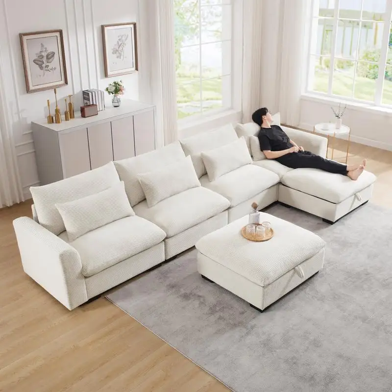 U-Shaped Deep Seat Corduroy Sectional Sofa for Living Room, 4-Seater Couch with 2 Storage Ottomans & 4 Cushions (Beige)
U-Shaped Deep Seat Corduroy Sectional Sofa for Living Room, 4-Seater Couch with 2 Storage Ottomans & 4 Cushions (Beige)