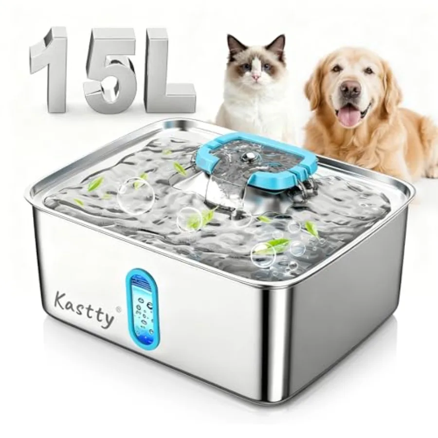 Automatic pet water fountain for indoor use, stainless steel, blue, triple filtration and quiet operation with LED light
Automatic pet water fountain for indoor use, stainless steel, blue, triple filtration and quiet operation with LED light