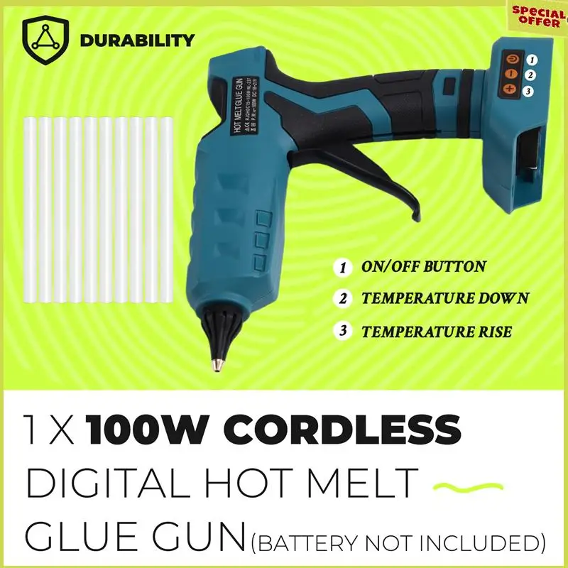 A34R 100W Cordless Digital Hot Melt Glue Gun Power Tool Formakita 18V Battery Glue Sticks DIY Repair Tool
A34R 100W Cordless Digital Hot Melt Glue Gun Power Tool Formakita 18V Battery Glue Sticks DIY Repair Tool