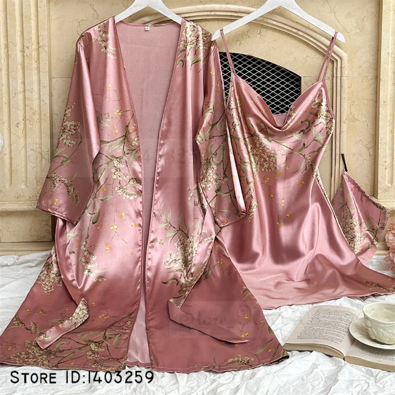 New Female Nighty&Robe Set Suspender Nightgown Sexy Intimate Lingerie Print Cherry Flower Sleepwear Bathrobe Satin Home Clothes
New Female Nighty&Robe Set Suspender Nightgown Sexy Intimate Lingerie Print Cherry Flower Sleepwear Bathrobe Satin Home Clothes
