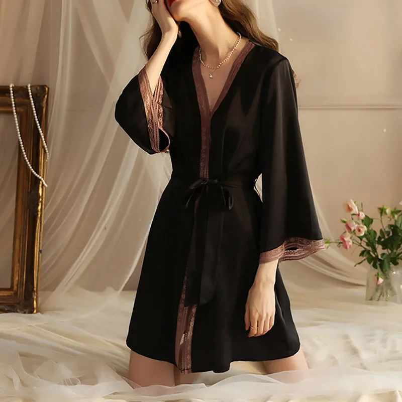 New sexy pajamas women's bathrobe long-sleeved silk lace pajamas home clothes 2023
New sexy pajamas women's bathrobe long-sleeved silk lace pajamas home clothes 2023