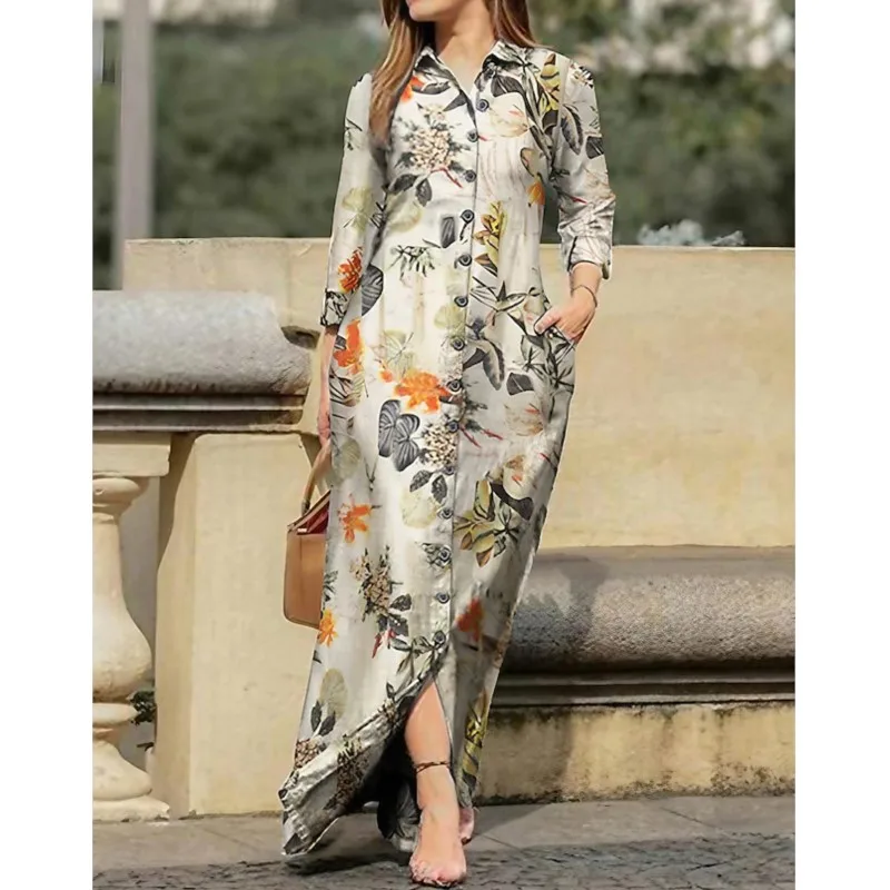 Elegant Floral Print Women's Shirt Dress Spring Autumn Fashion Lapel Long Sleeved Dresses With Pockets Ladies Casual Vestidos
Elegant Floral Print Women's Shirt Dress Spring Autumn Fashion Lapel Long Sleeved Dresses With Pockets Ladies Casual Vestidos