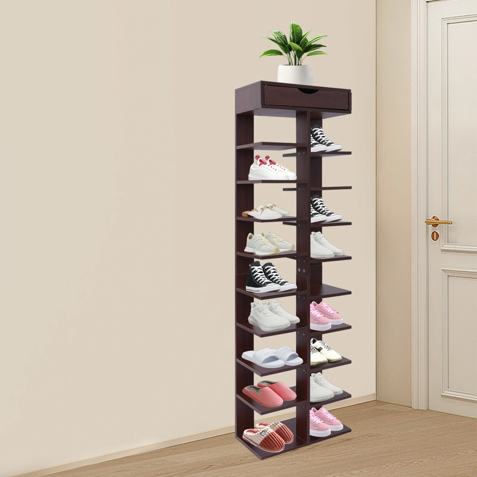 Wood-colored Particle Board 40*22*141cm Household 10-story Shoe Rack 18 Storage Vertical Porch Storage Rack
Wood-colored Particle Board 40*22*141cm Household 10-story Shoe Rack 18 Storage Vertical Porch Storage Rack