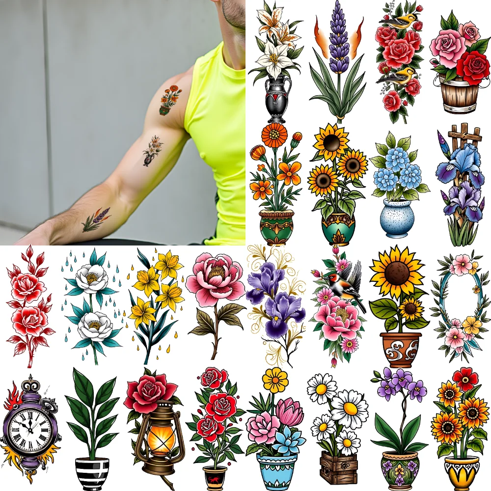 28pcs Temporary Tattoo Rose Temporary Tattoo Stickers Sunflower Hibiscus New School Traditional Clock For Men Shoulders
28pcs Temporary Tattoo Rose Temporary Tattoo Stickers Sunflower Hibiscus New School Traditional Clock For Men Shoulders