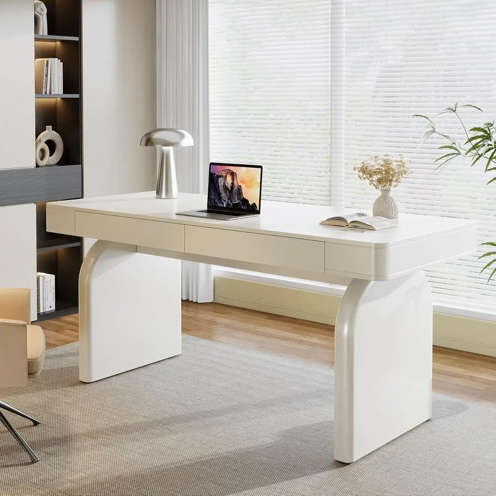 White Desk with Ders, 63-Inch ern Executive Oice Desk, Glossy Elegant Work Study Writing Table or Home Oice, Cream White
White Desk with Ders, 63-Inch ern Executive Oice Desk, Glossy Elegant Work Study Writing Table or Home Oice, Cream White