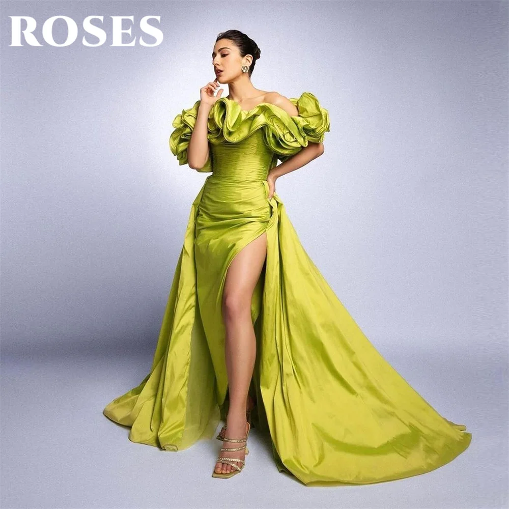 ROSES Green Mermaid Stain Ruched Prom Dress Gown Off Shoulder Formal Gown Side Split Evening Gown vestidos de noche Customized
ROSES Green Mermaid Stain Ruched Prom Dress Gown Off Shoulder Formal Gown Side Split Evening Gown vestidos de noche Customized