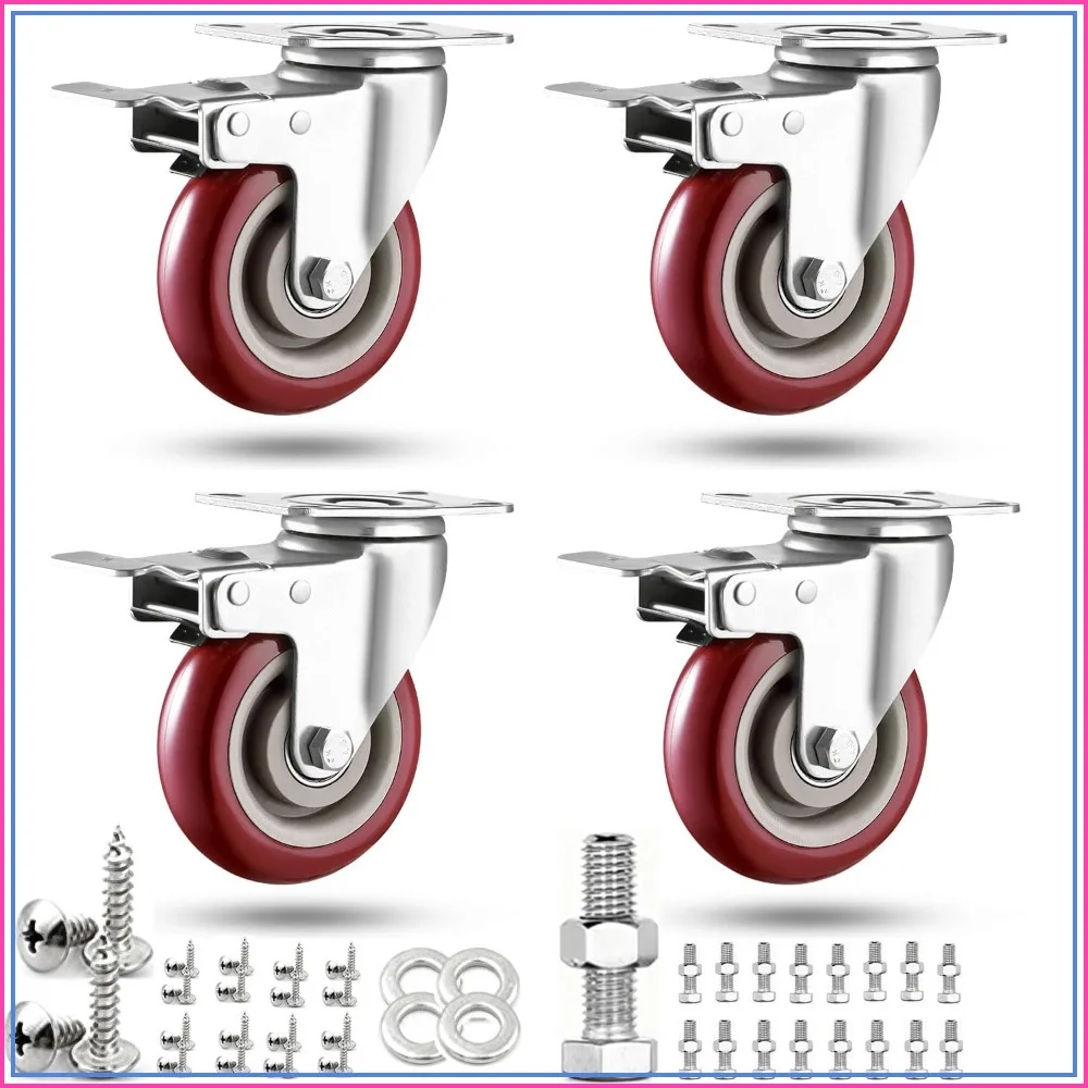 4 inch Casters Load 2400lbs - Includes 2 Sets of Adaptive Screws - Lockable Bearing Plate Heavy Duty Caster with Brakes, 360-degree Swivel, Set of 4
4 inch Casters Load 2400lbs - Includes 2 Sets of Adaptive Screws - Lockable Bearing Plate Heavy Duty Caster with Brakes, 360-degree Swivel, Set of 4