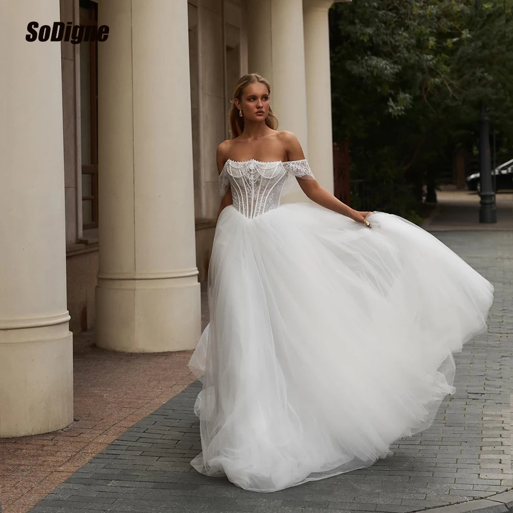  SoDigne A-line Tulle/Lace Wedding Dresses Off Shoulder Pearls Bridal Dress 2026 Long Bride Gown vestidos de novia Customized
SoDigne A-line Tulle/Lace Wedding Dresses Off Shoulder Pearls Bridal Dress 2026 Long Bride Gown vestidos de novia Customized