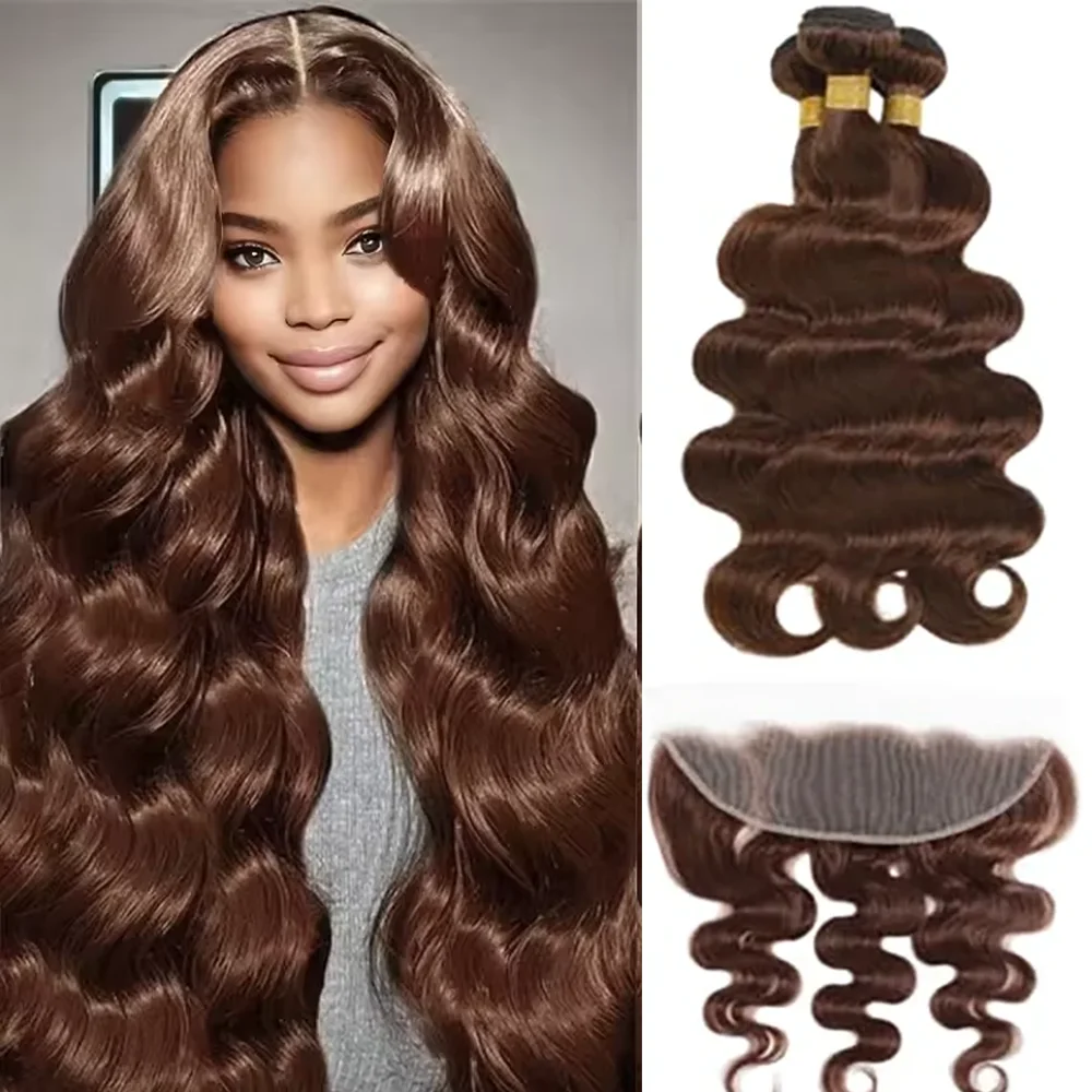 #4 Chocolate Brown Color Loose Body Wave Bundles with Frontal 100% Human Hair Bundles 13x4 Lace Frontal Closure
#4 Chocolate Brown Color Loose Body Wave Bundles with Frontal 100% Human Hair Bundles 13x4 Lace Frontal Closure