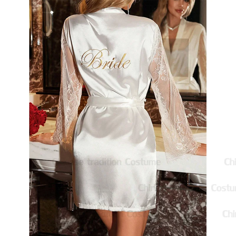 Silky Satin Embroider Letter Bride Wedding Robe Women Lingerie Sexy Contrast Lace Belted Rayon Kimono Vestidos De Novia Dress
Silky Satin Embroider Letter Bride Wedding Robe Women Lingerie Sexy Contrast Lace Belted Rayon Kimono Vestidos De Novia Dress