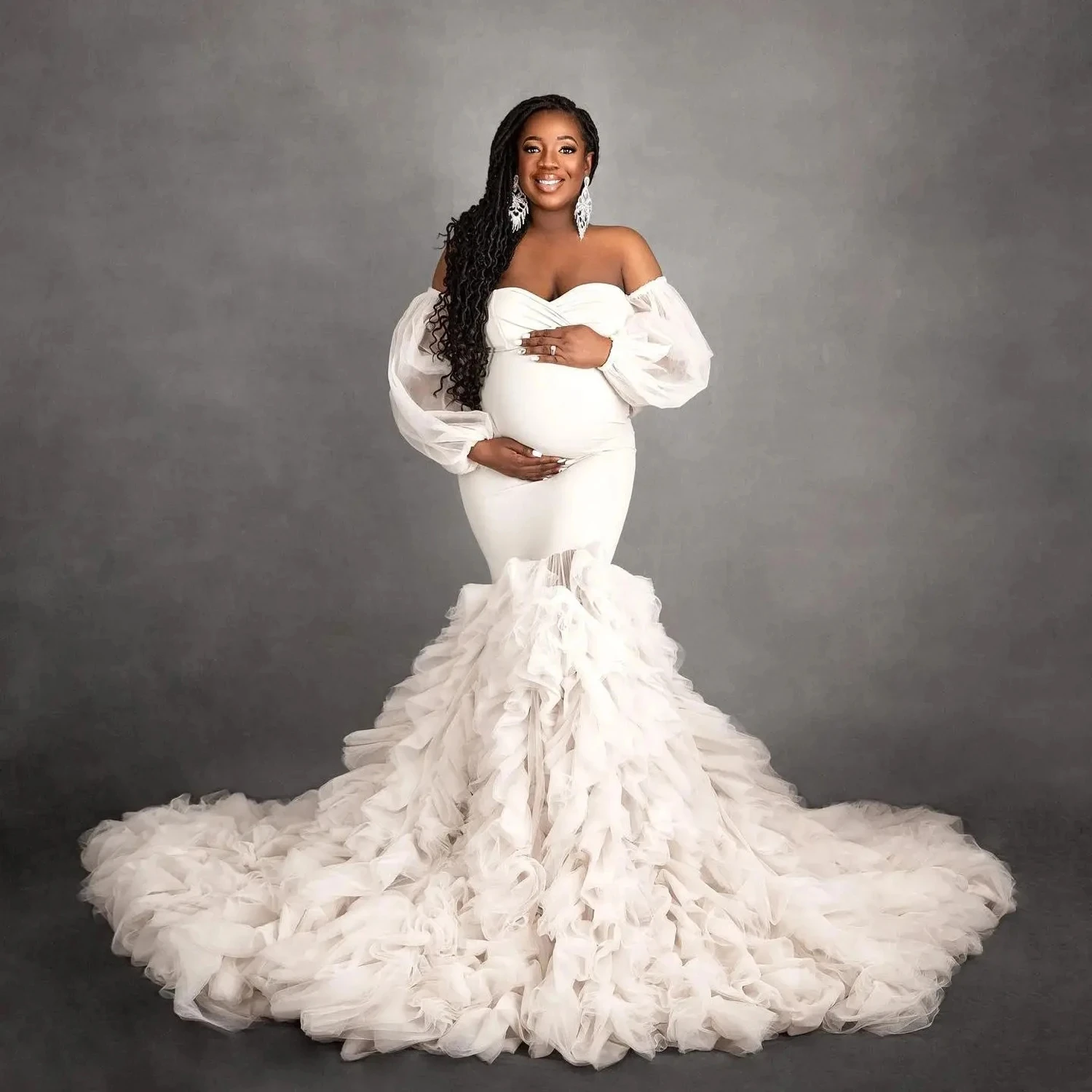 Elegant Sweetheart Maternity Dress for Photo Shoot Ruffles Train Mermaid Maternity Dresses Babyshower Sleeves vestido de novia
Elegant Sweetheart Maternity Dress for Photo Shoot Ruffles Train Mermaid Maternity Dresses Babyshower Sleeves vestido de novia