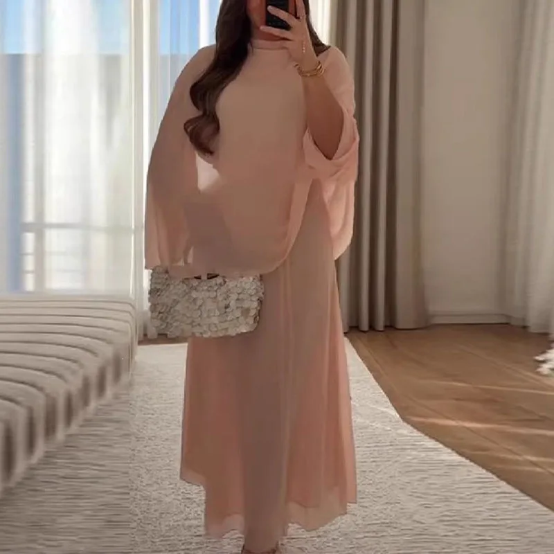 Elegant Loose Flowy Chiffon Maxi Dress Temperament Shawl Sleeve Solid Pleated Evening Dress Summer High Waist Banquet Dress Lady
Elegant Loose Flowy Chiffon Maxi Dress Temperament Shawl Sleeve Solid Pleated Evening Dress Summer High Waist Banquet Dress Lady