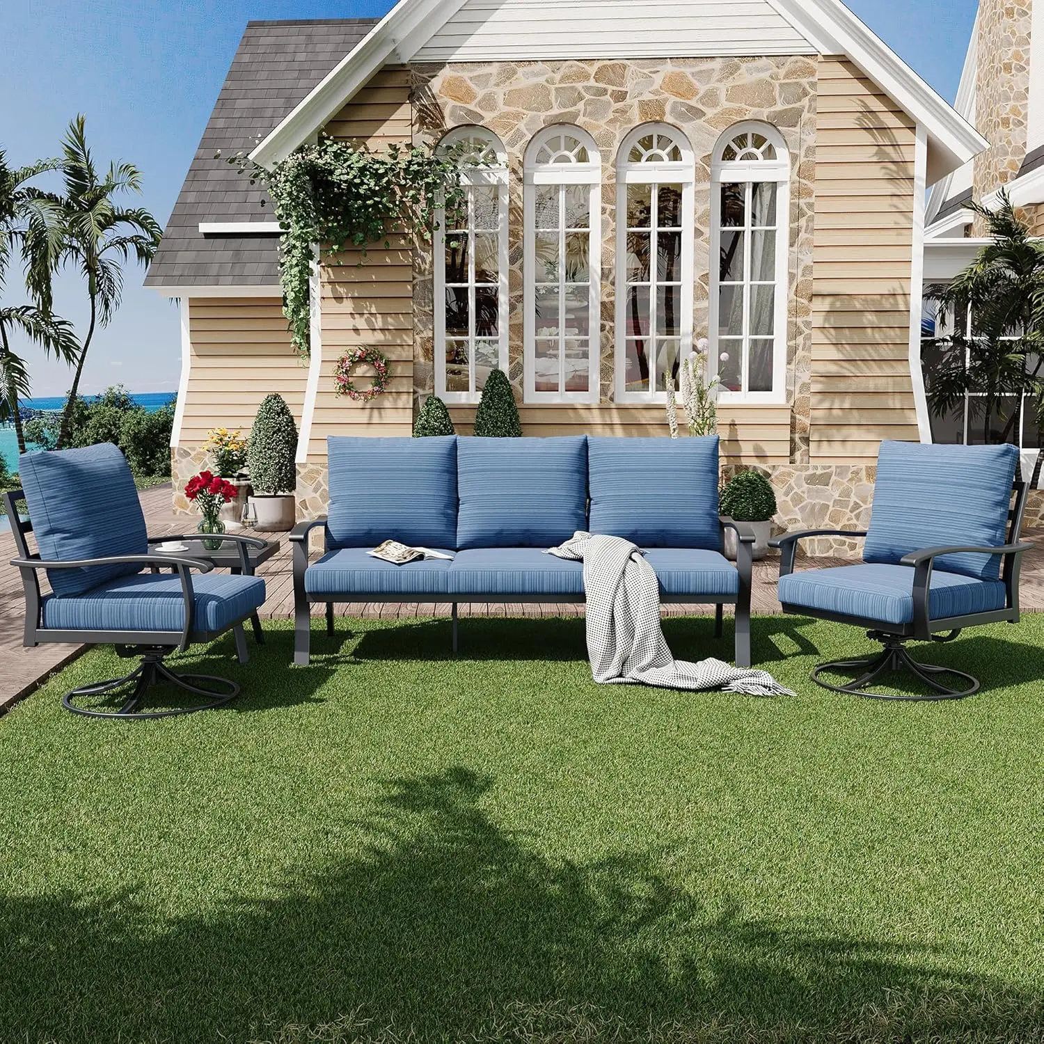 4 Piece Patio Furniture Outdoor Conversation Set Swivel Rocking Chairs Sofa Coffee Table Garden Deck Poolside
4 Piece Patio Furniture Outdoor Conversation Set Swivel Rocking Chairs Sofa Coffee Table Garden Deck Poolside