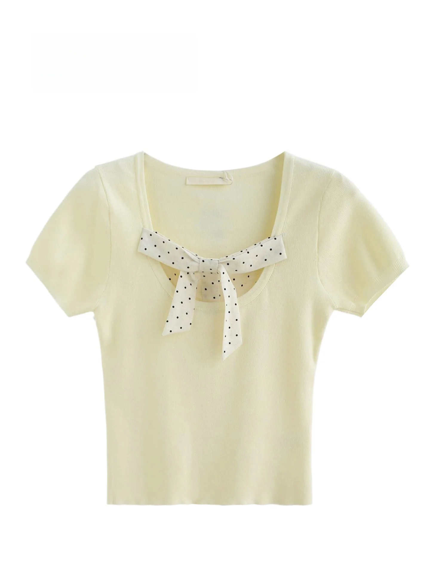 Korean Style Straight Cut Polka Dot Knot Short Sleeve U-Neck Knitted Top Women's Summer Fashion Single Piece
Korean Style Straight Cut Polka Dot Knot Short Sleeve U-Neck Knitted Top Women's Summer Fashion Single Piece