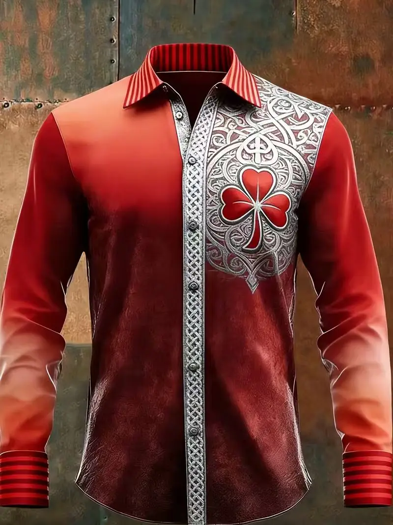 New Red Gradient Clover 3D Printed Pattern Men's Long Sleeve Shirt Flip Collar Casual Shirt Clothing Top
New Red Gradient Clover 3D Printed Pattern Men's Long Sleeve Shirt Flip Collar Casual Shirt Clothing Top