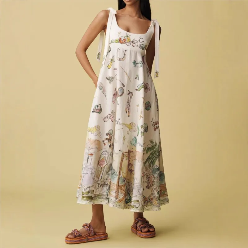 Summer Sexy Sleeveless Chic Party Dress Women Sweet Lace-Up Patchwork Maxi Dress 2025 Print Spaghetti Strap Ladies Dresses 
Summer Sexy Sleeveless Chic Party Dress Women Sweet Lace-Up Patchwork Maxi Dress 2025 Print Spaghetti Strap Ladies Dresses