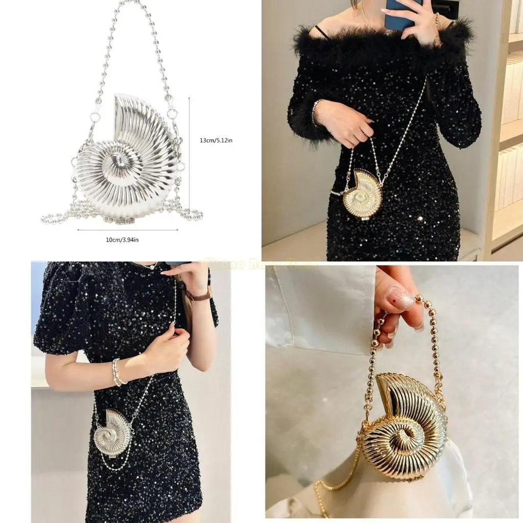 X90D Fashionable Metallic Small Conch Crossbody Bag with Metal Chain Strap Evening Purse Lipstick Handbag for Women
X90D Fashionable Metallic Small Conch Crossbody Bag with Metal Chain Strap Evening Purse Lipstick Handbag for Women
