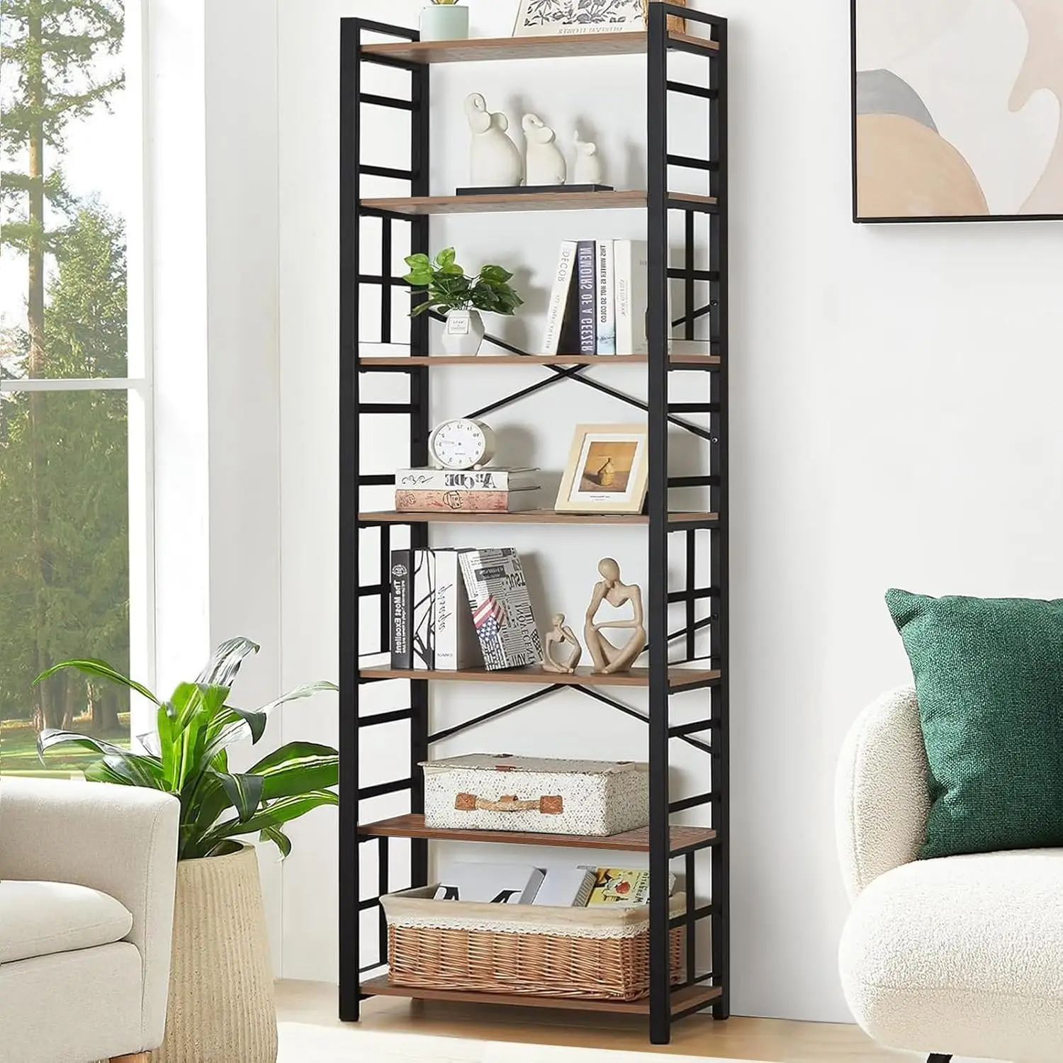 84" Tall 7 Tier Industrial Metal Frame Rustic Open Shelving Unit,Heavy Duty Office Living Room Bedroom,Brown,Customized
84" Tall 7 Tier Industrial Metal Frame Rustic Open Shelving Unit,Heavy Duty Office Living Room Bedroom,Brown,Customized