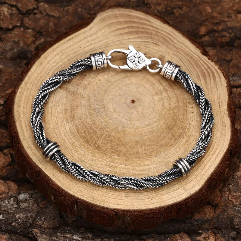 925 sterling silver bracelet Seiko fox tail twist bracelet splendid trendy Thai silver vintage distressed ornament
925 sterling silver bracelet Seiko fox tail twist bracelet splendid trendy Thai silver vintage distressed ornament