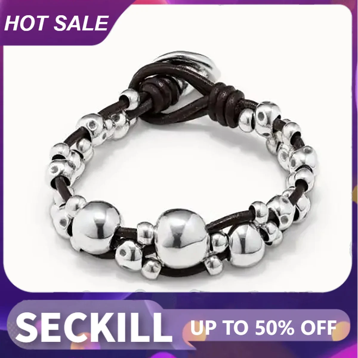 Sterling SilverMulti Layers Beaded Leather Rope Bracelet for Women, Irregular Jewelry, Original Gift, High Quality,
Sterling SilverMulti Layers Beaded Leather Rope Bracelet for Women, Irregular Jewelry, Original Gift, High Quality,