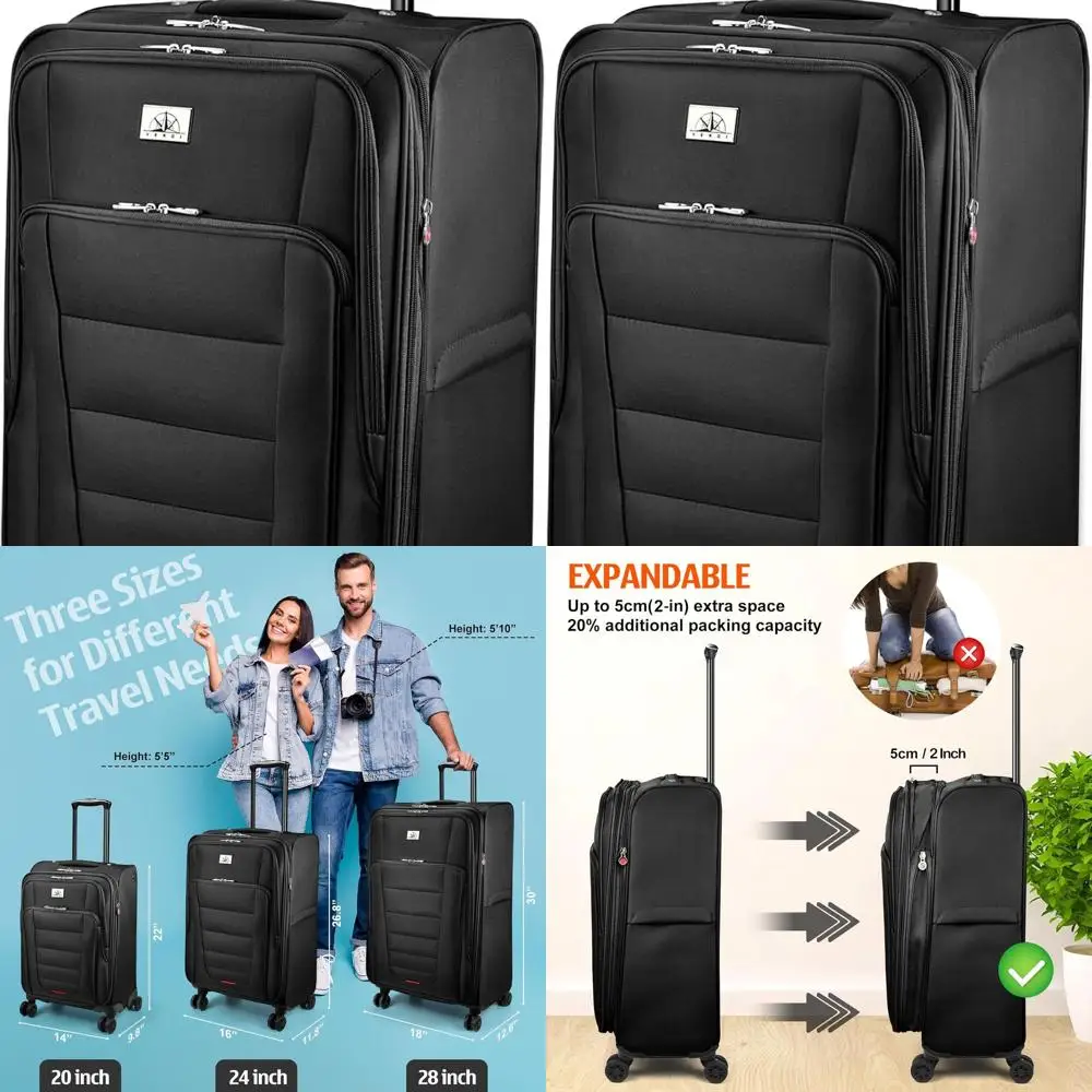 Expandable 24 Lightweight Spinner Suitcase with Large Capacity - Black and Checked
Expandable 24 Lightweight Spinner Suitcase with Large Capacity - Black and Checked
