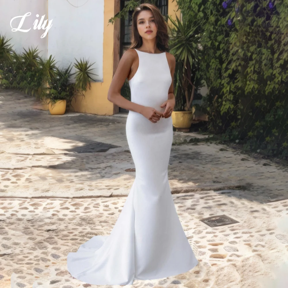 Lily White Elegant Wedding Dress O-Neck Backless Wedding Gown with Back buttons Satin Mermaid Bridal Dress for Woman Customized
Lily White Elegant Wedding Dress O-Neck Backless Wedding Gown with Back buttons Satin Mermaid Bridal Dress for Woman Customized