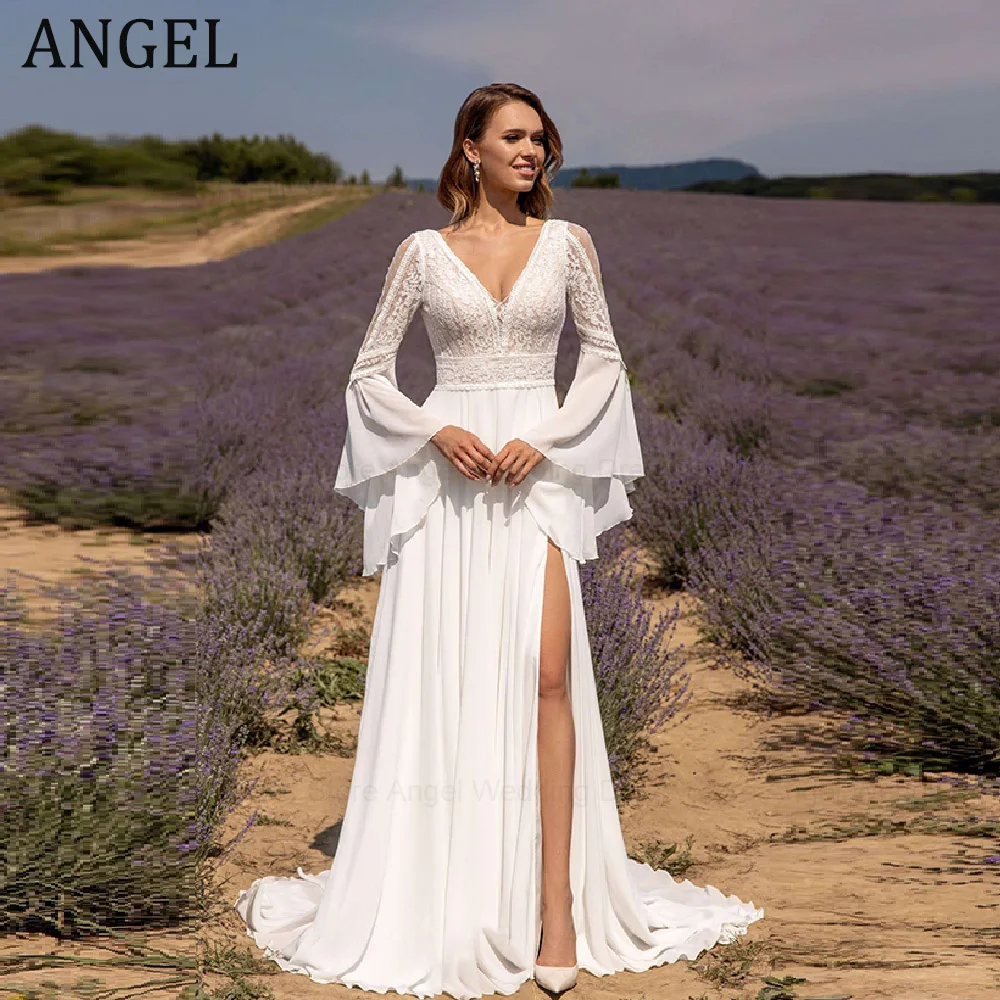 ANGEL Customized Boho Wedding Dress 2026 A-Line V-Neck Lace Chiffon Backless Front Slit Vestido De Noivas Bridal Gowns for Bride
ANGEL Customized Boho Wedding Dress 2026 A-Line V-Neck Lace Chiffon Backless Front Slit Vestido De Noivas Bridal Gowns for Bride