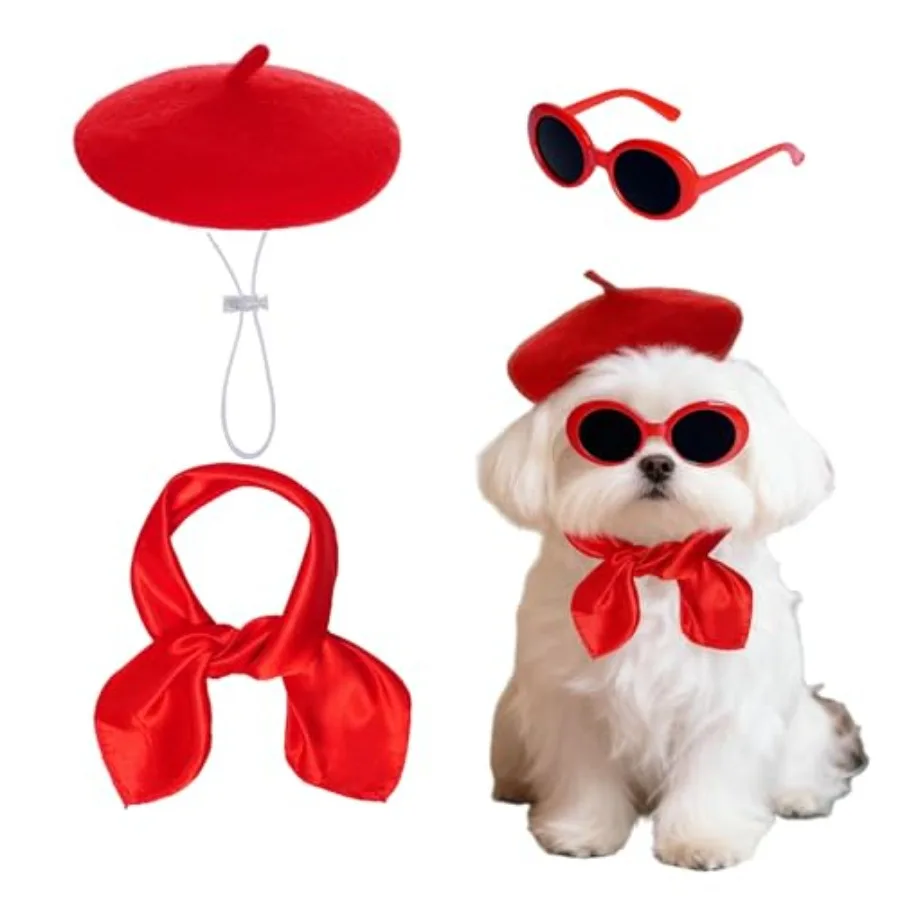 Dog Beret Set Including Dog Beret Satin Scarf Funny Glasses Pet French Artist Beanie for Small Dogs Cats Halloween Christmas Co
Dog Beret Set Including Dog Beret Satin Scarf Funny Glasses Pet French Artist Beanie for Small Dogs Cats Halloween Christmas Co