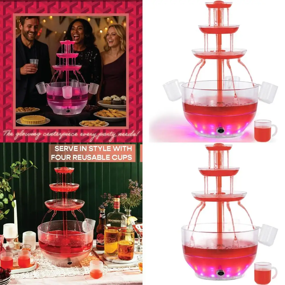 1.5 Gallon 3-Tier LED Punch Bowl Drink Dispenser with 4 Reusable Cups for Party Beverages
1.5 Gallon 3-Tier LED Punch Bowl Drink Dispenser with 4 Reusable Cups for Party Beverages