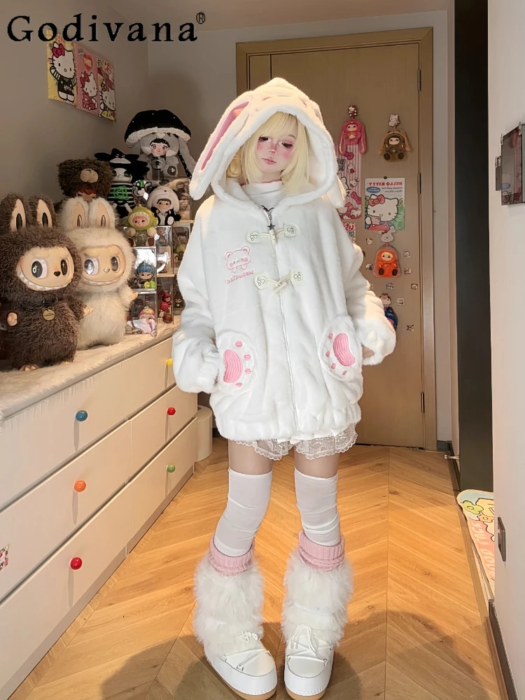Original Design Winter Plush Jacket Student Y2K Rabbit Ear Hooded Faux Fur Jacket Girls Warm Thickened Soft Coats Sweatshirt
Original Design Winter Plush Jacket Student Y2K Rabbit Ear Hooded Faux Fur Jacket Girls Warm Thickened Soft Coats Sweatshirt