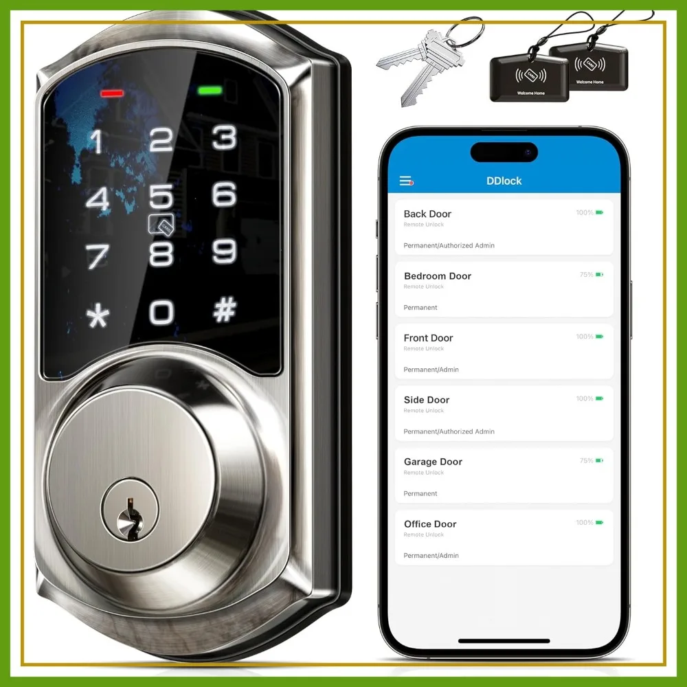 Smart Deadbolt with App Control, Keyless Entry Door Lock, Code Access, Easy Install, Satin Nickel