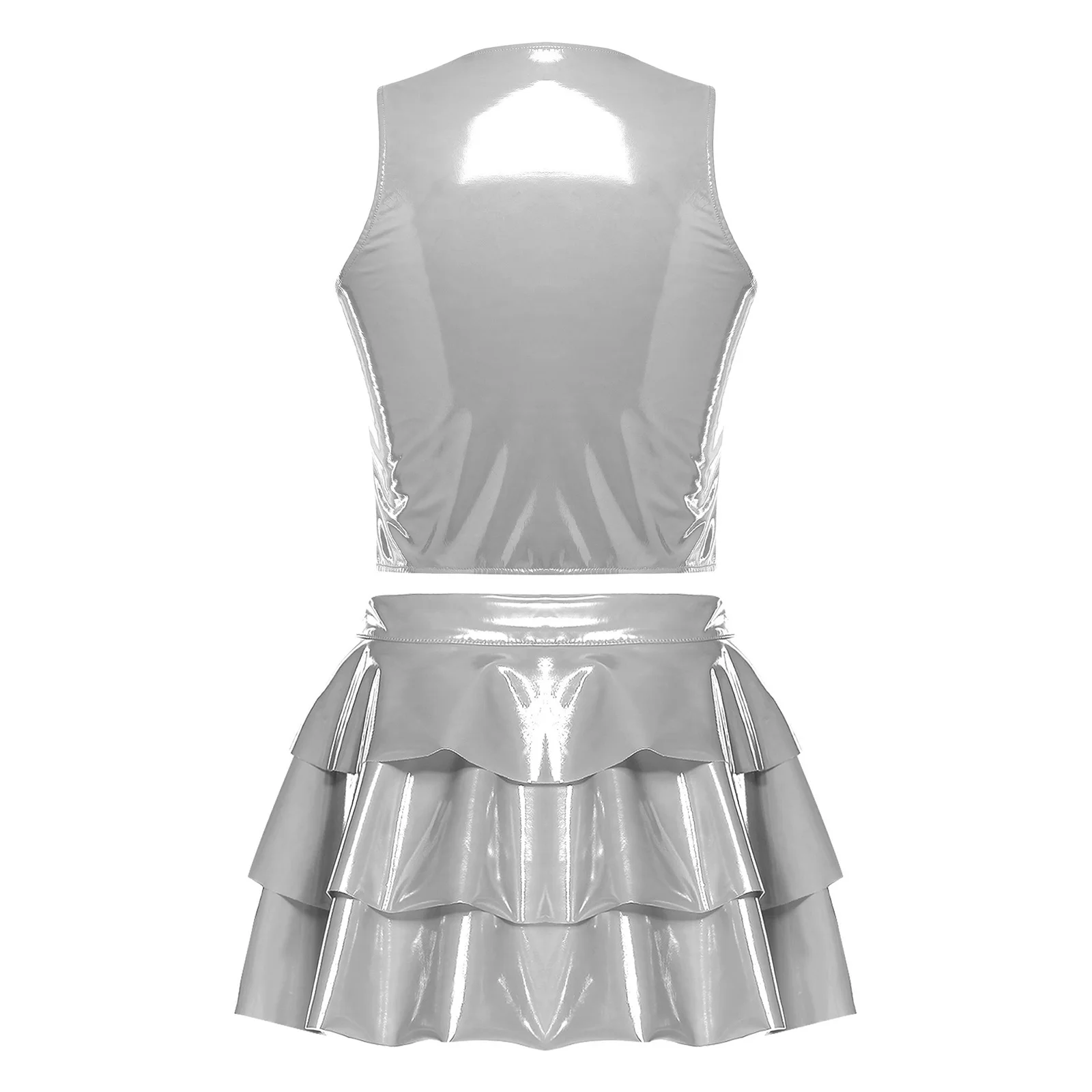 Women Wet Look Glossy PU Leather Clubwear Pole Dance Zip Halter Lace-up Crop Top Built-in Briefs Miniskirt with Garter Clips Set
Women Wet Look Glossy PU Leather Clubwear Pole Dance Zip Halter Lace-up Crop Top Built-in Briefs Miniskirt with Garter Clips Set
