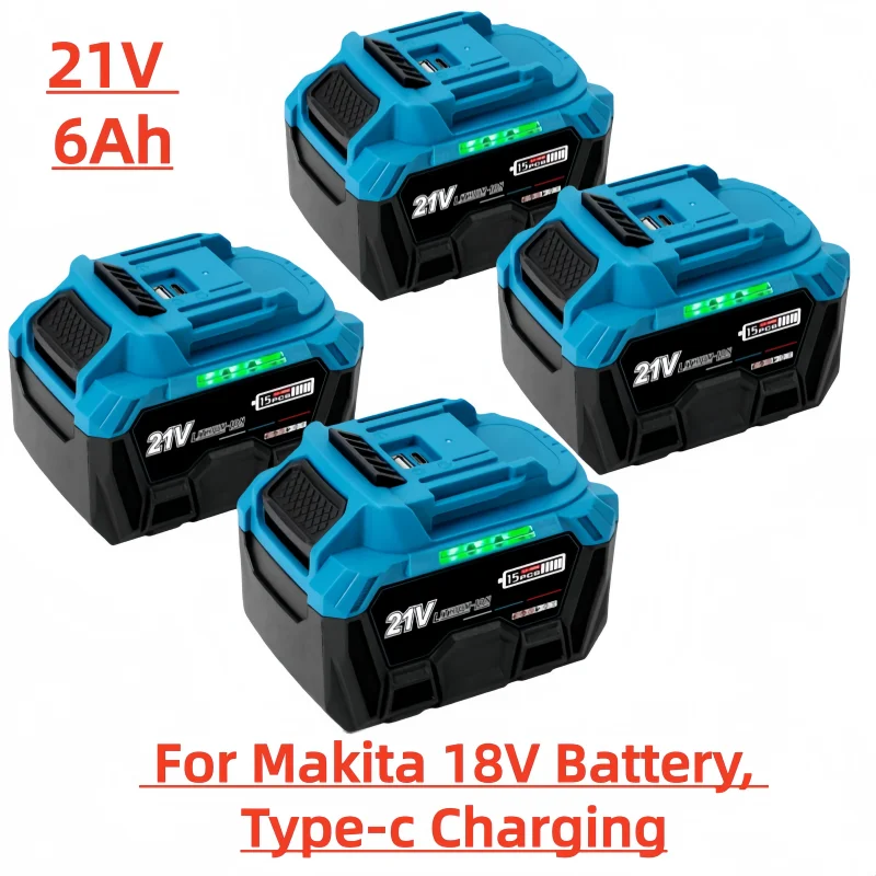 Новый стиль, 21В 18В 3/4/6Ач, для аккумулятора Makita 18В, с зарядным портом Type-C, замена LXT BL1850 BL1840, для электроинструментов 18В с BMS
Новый стиль, 21В 18В 3/4/6Ач, для аккумулятора Makita 18В, с зарядным портом Type-C, замена LXT BL1850 BL1840, для электроинструментов 18В с BMS