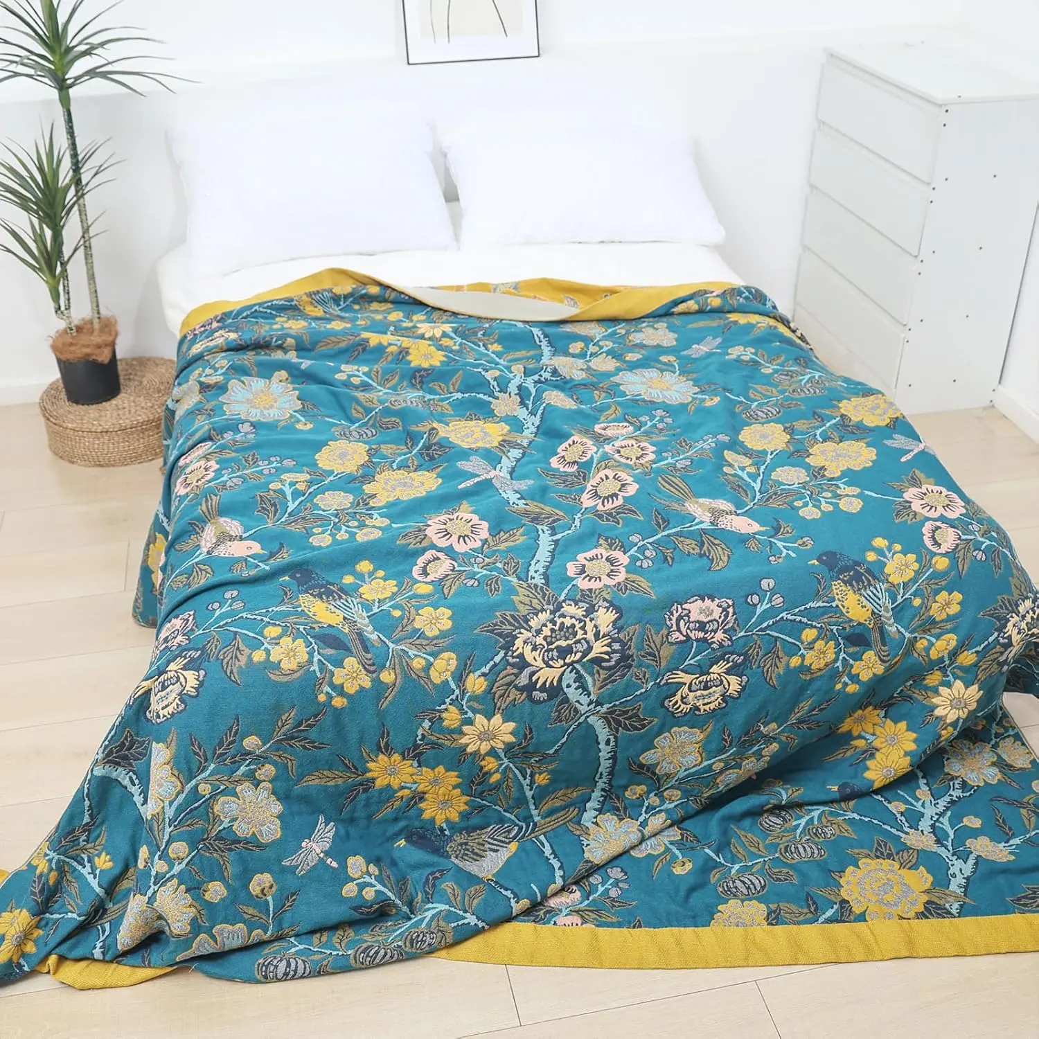 Boho Throw Blanket For Bed - 100% Cotton Ultra Soft Rustic Quilt Blanket Green Bird Floral Printed Farmhouse Decor Bed
Boho Throw Blanket For Bed - 100% Cotton Ultra Soft Rustic Quilt Blanket Green Bird Floral Printed Farmhouse Decor Bed