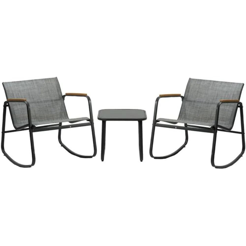 3 Piece Rocking Chair Set, Outdoor Rocking Bistro Set with Wooden Armrests, Outdoor Patio Furniture Set with Glass Table for La
3 Piece Rocking Chair Set, Outdoor Rocking Bistro Set with Wooden Armrests, Outdoor Patio Furniture Set with Glass Table for La