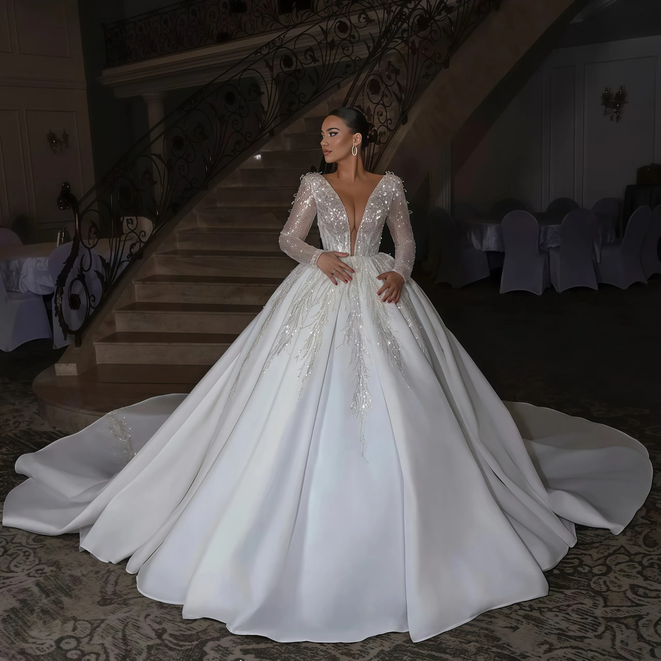 Princess Wedding Dresses For Brides V Neck Applique Vintage Bridal Gowns Long Sleeves Vestido De Noiva Customized
Princess Wedding Dresses For Brides V Neck Applique Vintage Bridal Gowns Long Sleeves Vestido De Noiva Customized