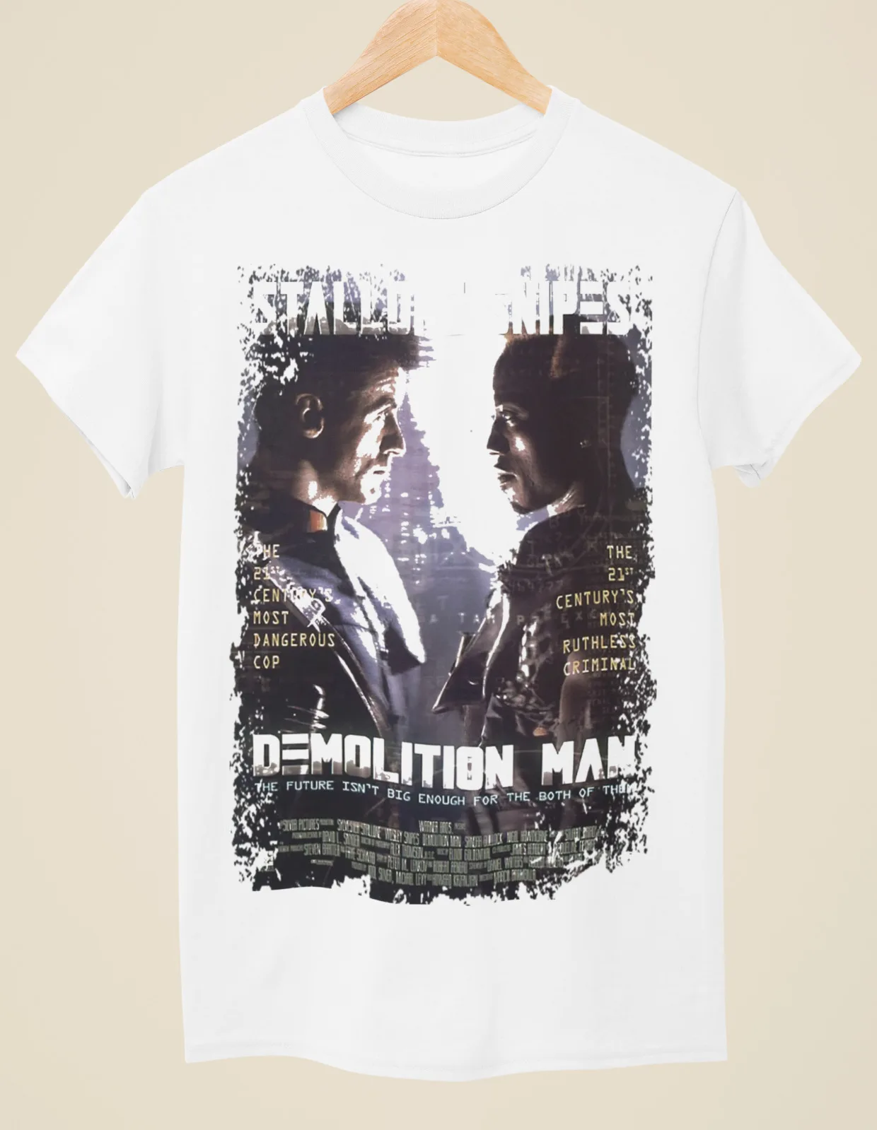 Demolition Man - Movie Poster Inspired Unisex White T-Shirt 
Demolition Man - Movie Poster Inspired Unisex White T-Shirt
