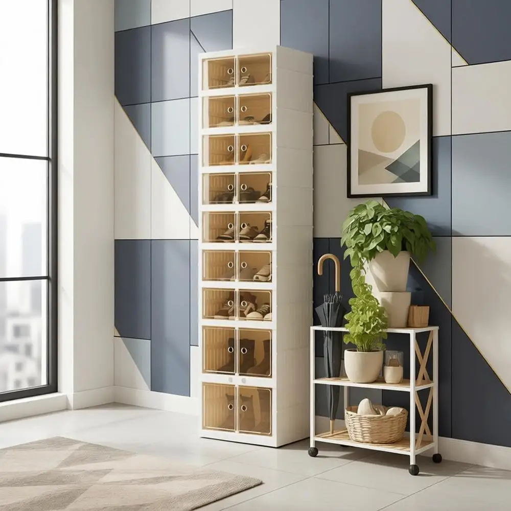 Portable Large Shoe Organizer Rack with Magnetic Door and Wheels, 9-Tier 18-Grid Storage Box
Portable Large Shoe Organizer Rack with Magnetic Door and Wheels, 9-Tier 18-Grid Storage Box